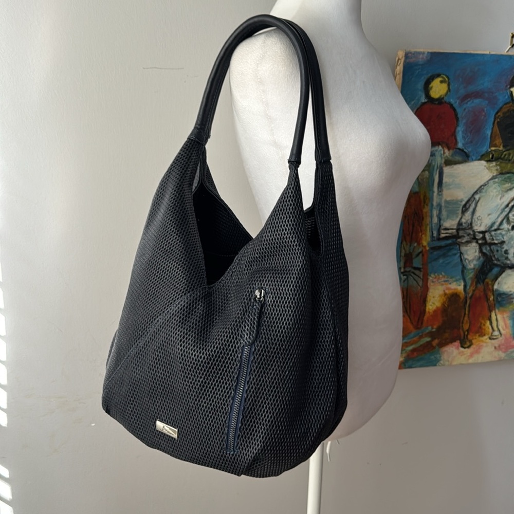 Bevini Modena navy purple blue cow mesh leather medium tote